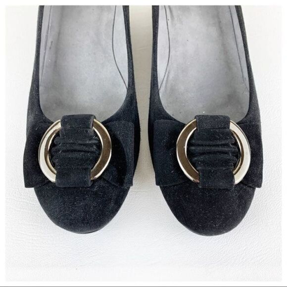 Stuart Weitzman Caring Black Suede Wedge Silver Ring Sz 8.5 - Picture 5 of 10